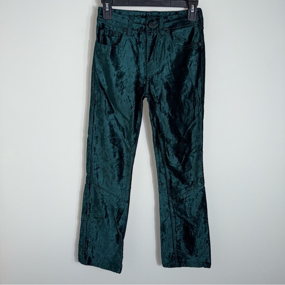 Free People Straight Leg Emerald Green Velvet Pants-Zip Fly-Size 24 - Picture 1 of 10